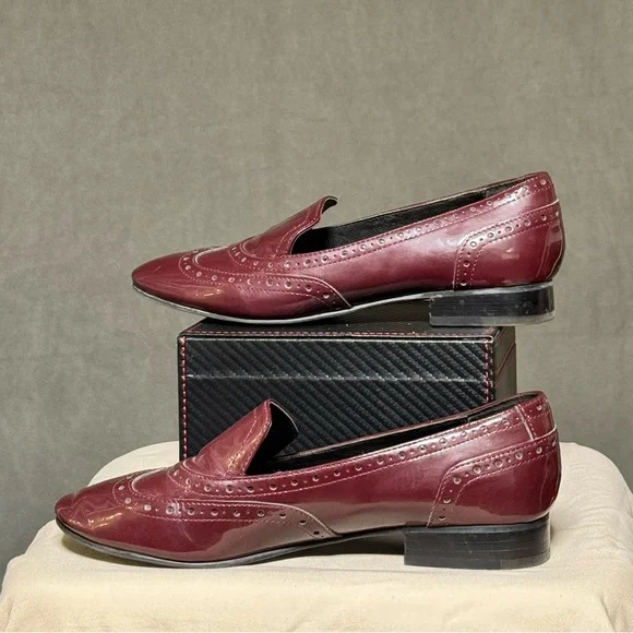 Ivanka Trump Octavie Tuxedo Shoes Burgundy Patent Leather Wingtip Flats Loafers - Picture 2 of 7